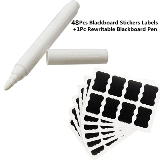49Pcs Kitchen Accessories Blackboard Stickers Labels With Rewritable White Liquid Chalk Salt Spice Jar Organizer Kitchen Gadgets