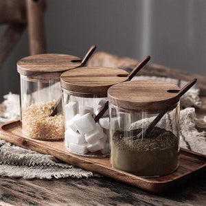 Kitchen Seasoning Jar Glass Spice Container Salt Jars Condiment Pot With Lid And Spoon Kitchen Storage Jar 1pc