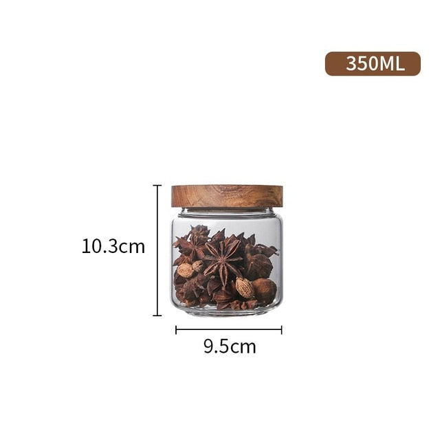 Wood Lid Glass Airtight Canister Kitchen Storage Bottles Jars Food Container Grains Tea Coffee Beans Grains Candy Jar Containers